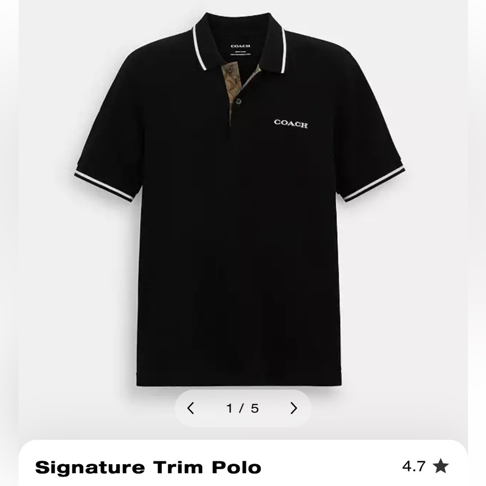 Coach Black Polo Shirt with White Trim and Ribbed Cuffs